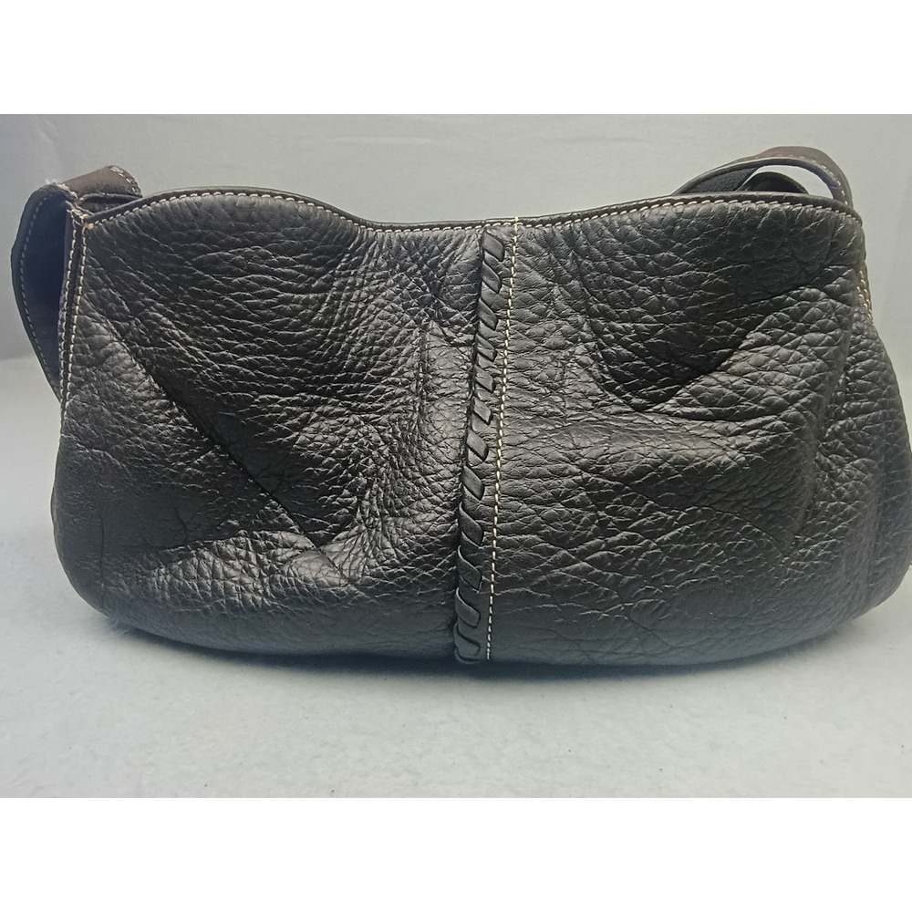Valerie Stevens Black Pebbled Leather Shoulder Bag Contrast Stitch Hobo Purse